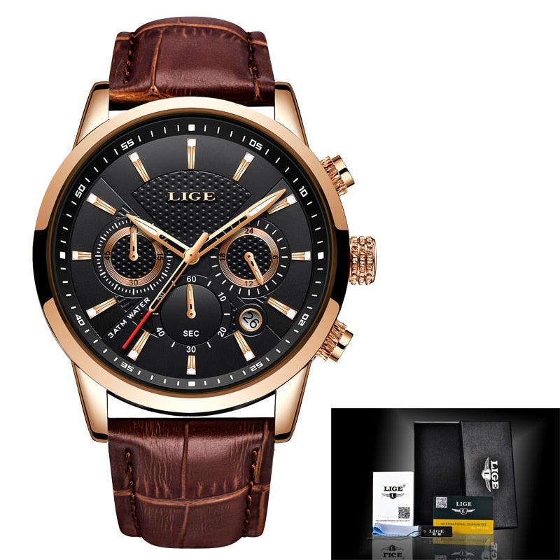Lige – Stijlvol herenhorloge met lederen band en datumfunctie