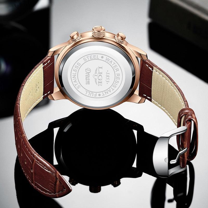 Lige – Stijlvol herenhorloge met lederen band en datumfunctie