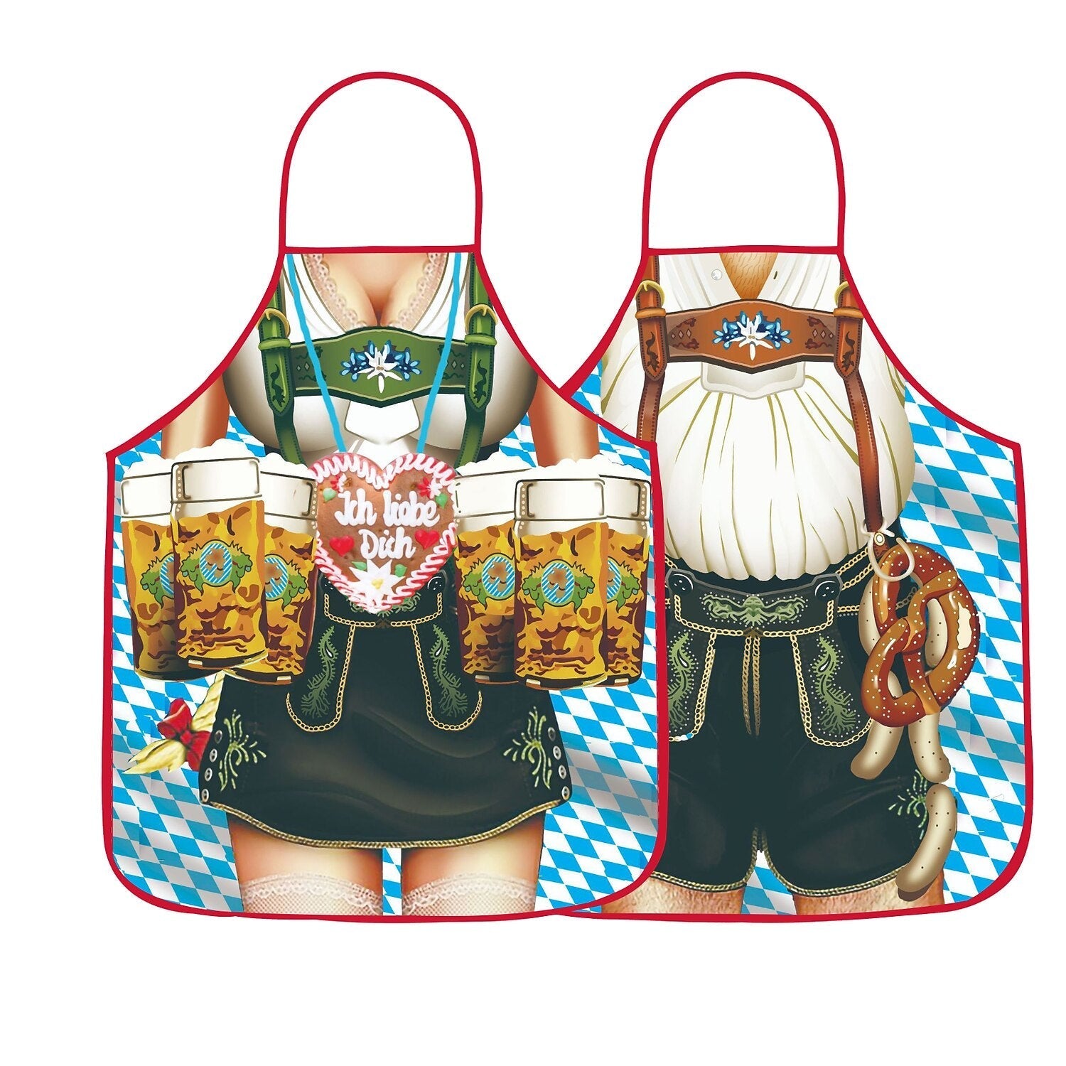 WiesnSpaß – Schürzenset für Paare mit Dirndl- & Lederhosen-Print