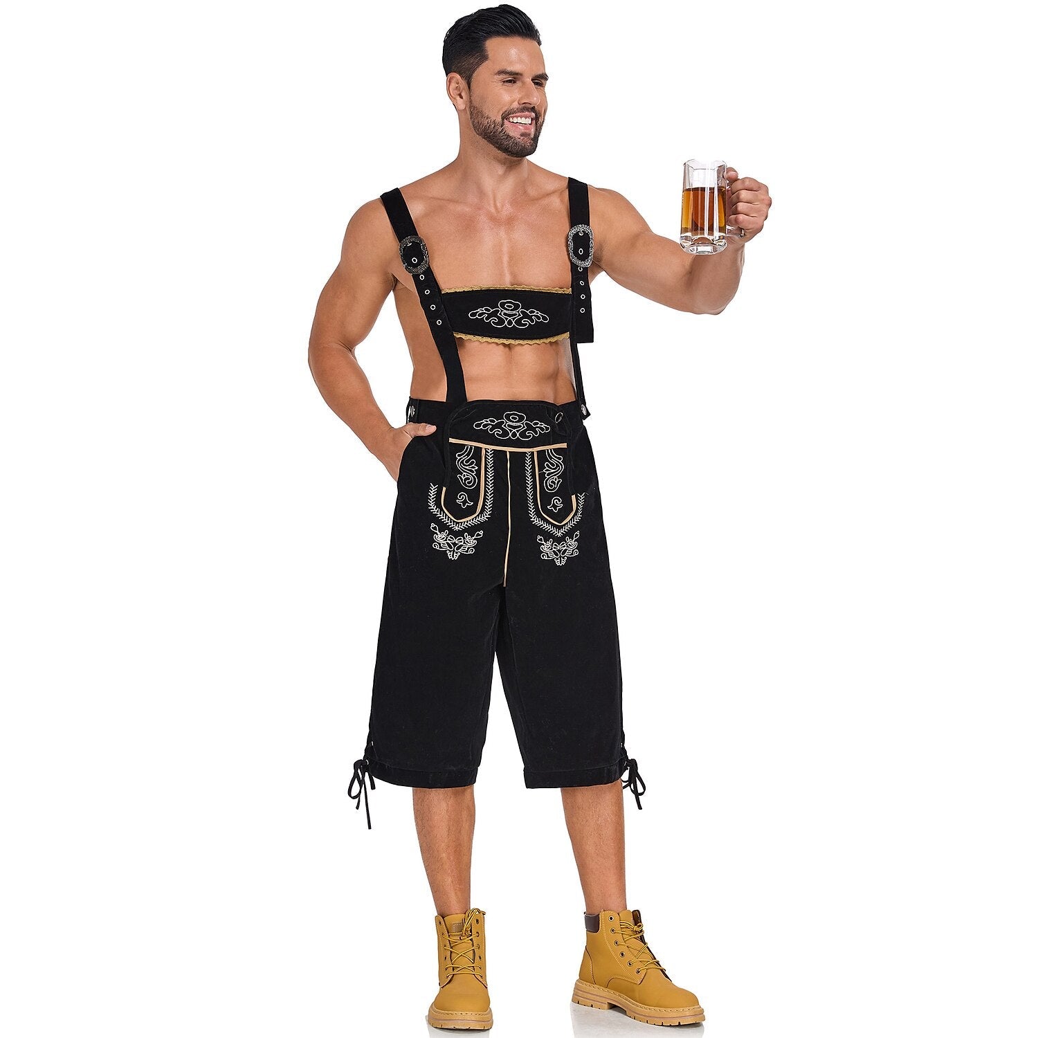 Bergkönig – Herren-Lederhose mit Stickerei & Hosenträgern – Oktoberfest Look