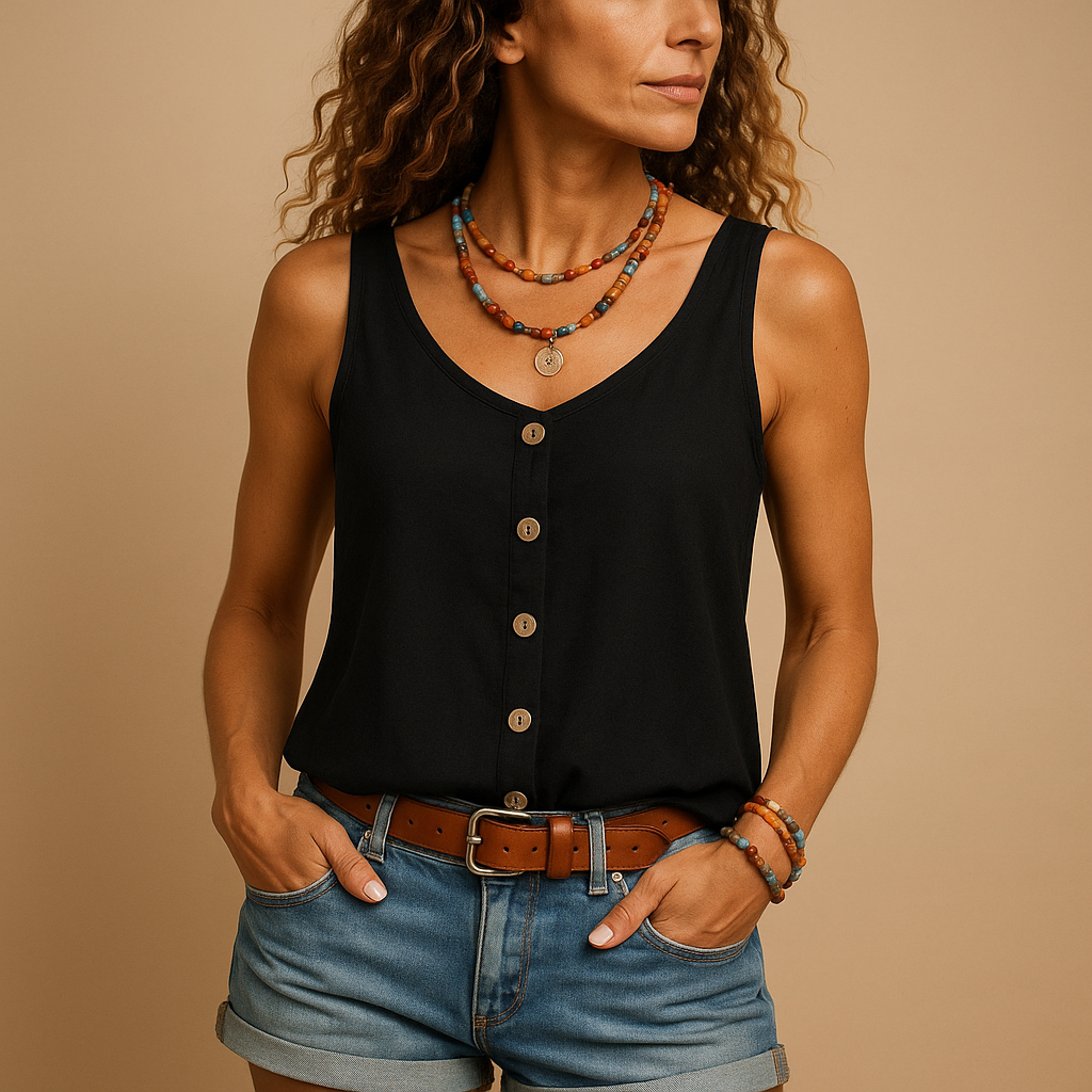 Lunira – Damen Top mit V-Ausschnitt & Taschen – Sommerfeeling für Freizeit & Urlaub