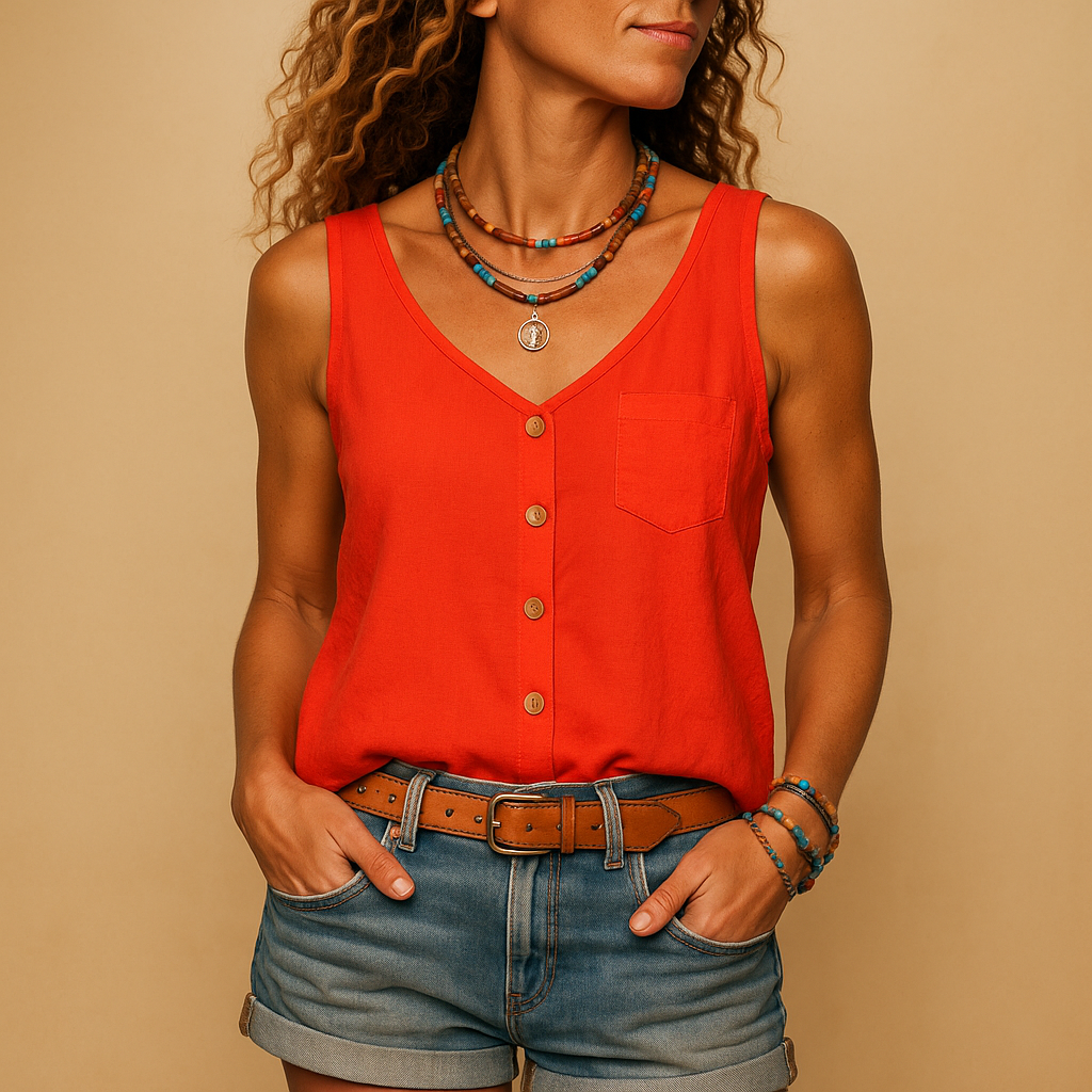 Lunira – Damen Top mit V-Ausschnitt & Taschen – Sommerfeeling für Freizeit & Urlaub