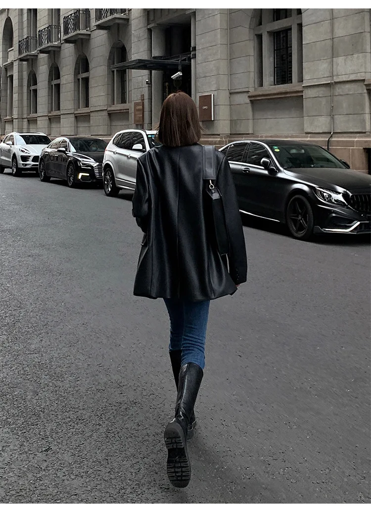 Trendiger PU-Lederblazer mit lockerer Passform - Yakira