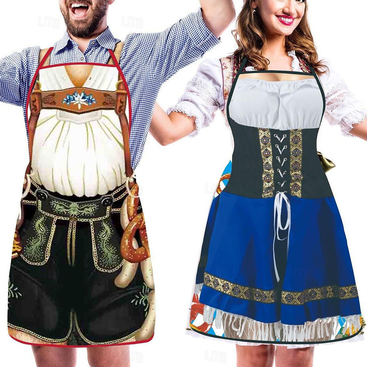 WiesnSpaß – Schürzenset für Paare mit Dirndl- & Lederhosen-Print