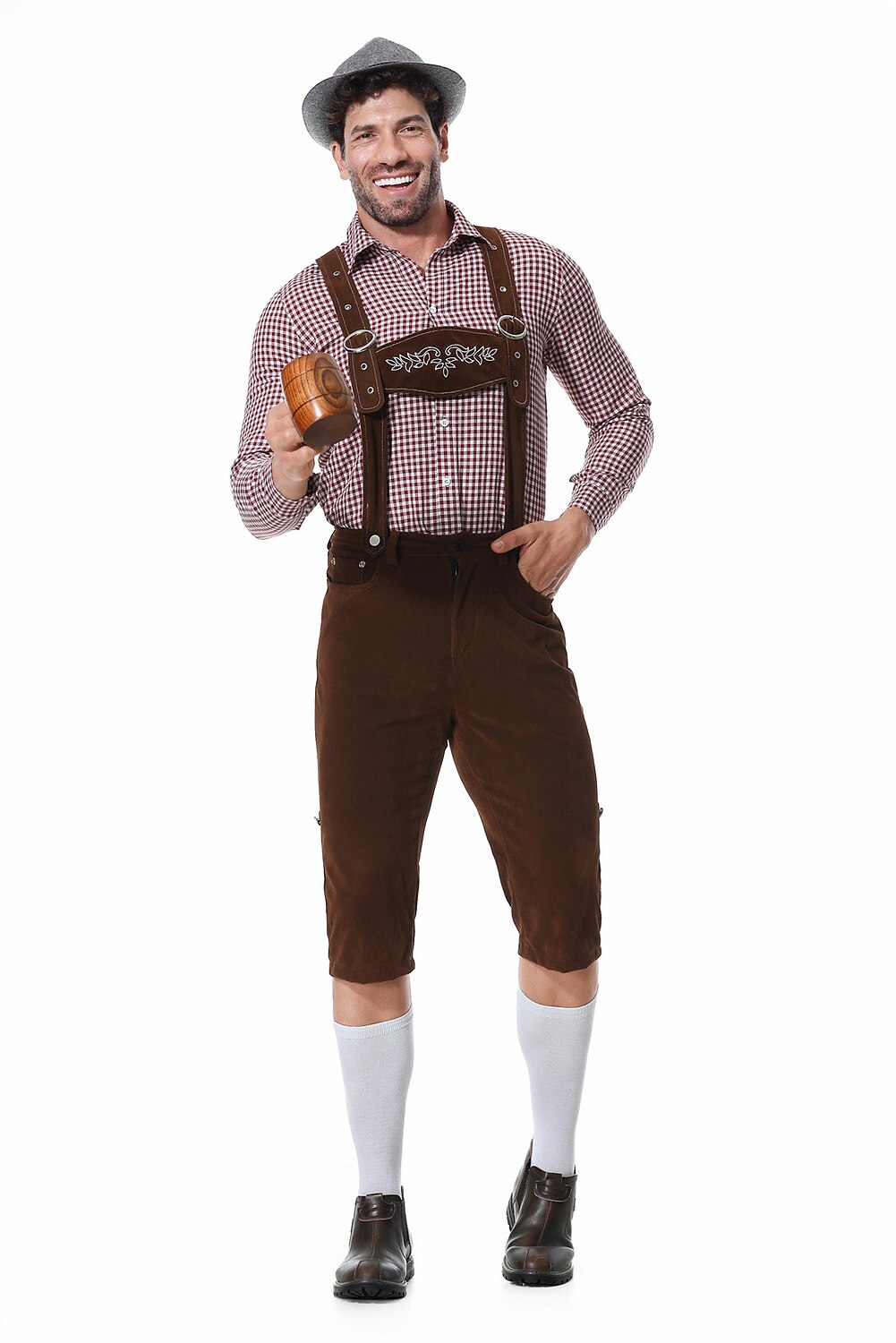Gaudibursch – Herrenkostüm mit Hemd, Hosenträgern & Hut – Oktoberfest Set