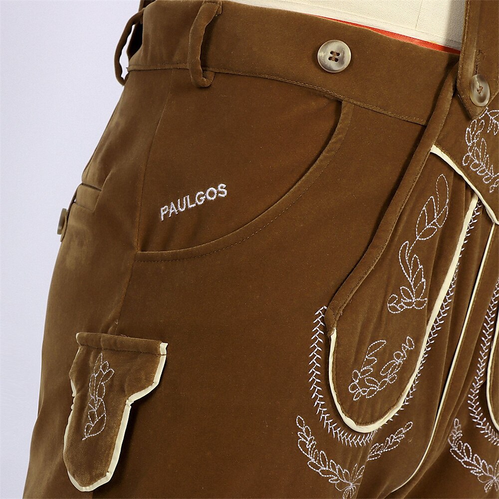 Berggeist – Bayerische Lederhose Braun mit Stickerei – Oktoberfest Herren