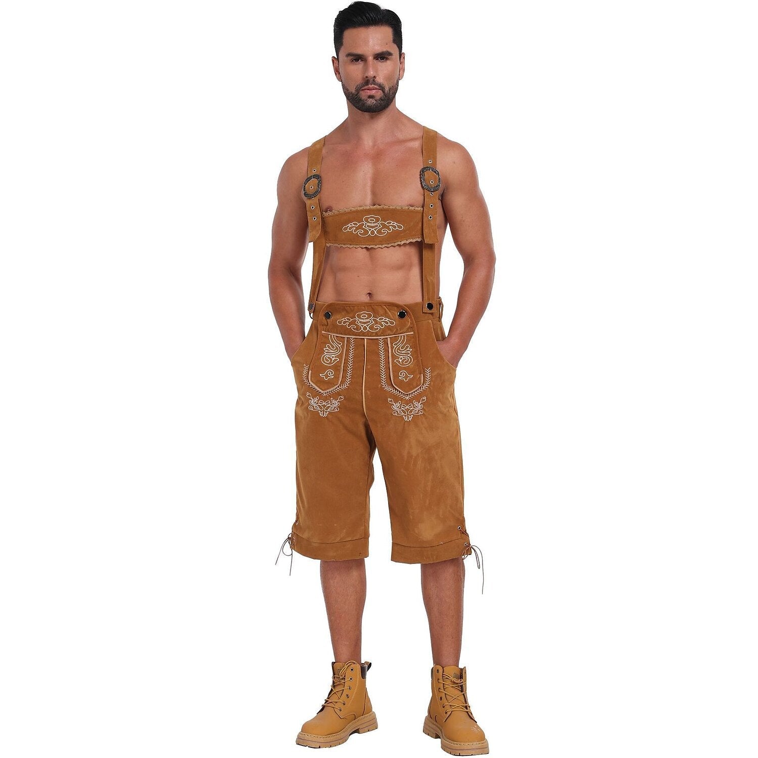 Alpenstolz – Herren-Lederhose mit Stickerei & Träger – Oktoberfest Look