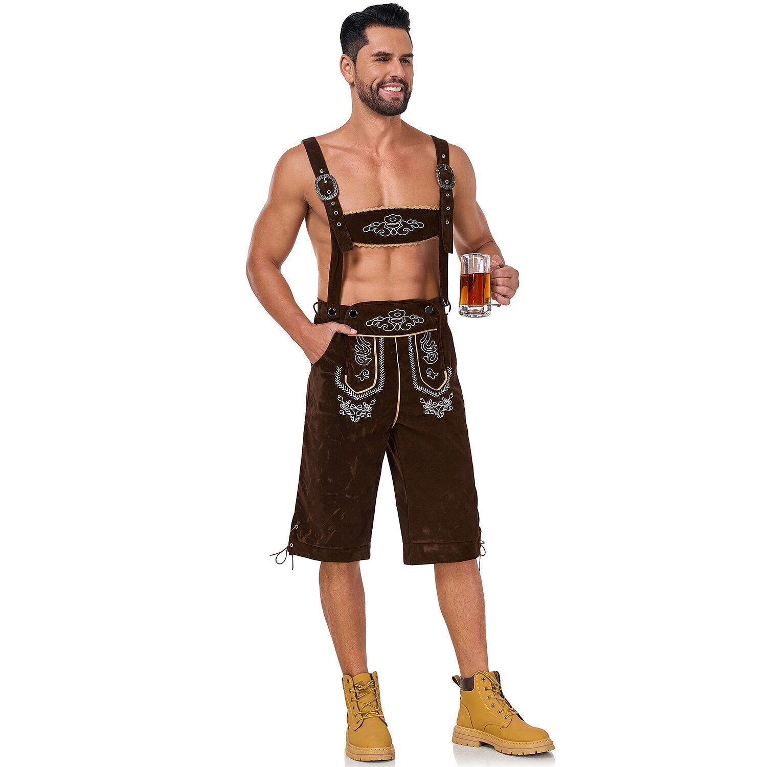 Bergkönig – Herren-Lederhose mit Stickerei & Hosenträgern – Oktoberfest Look