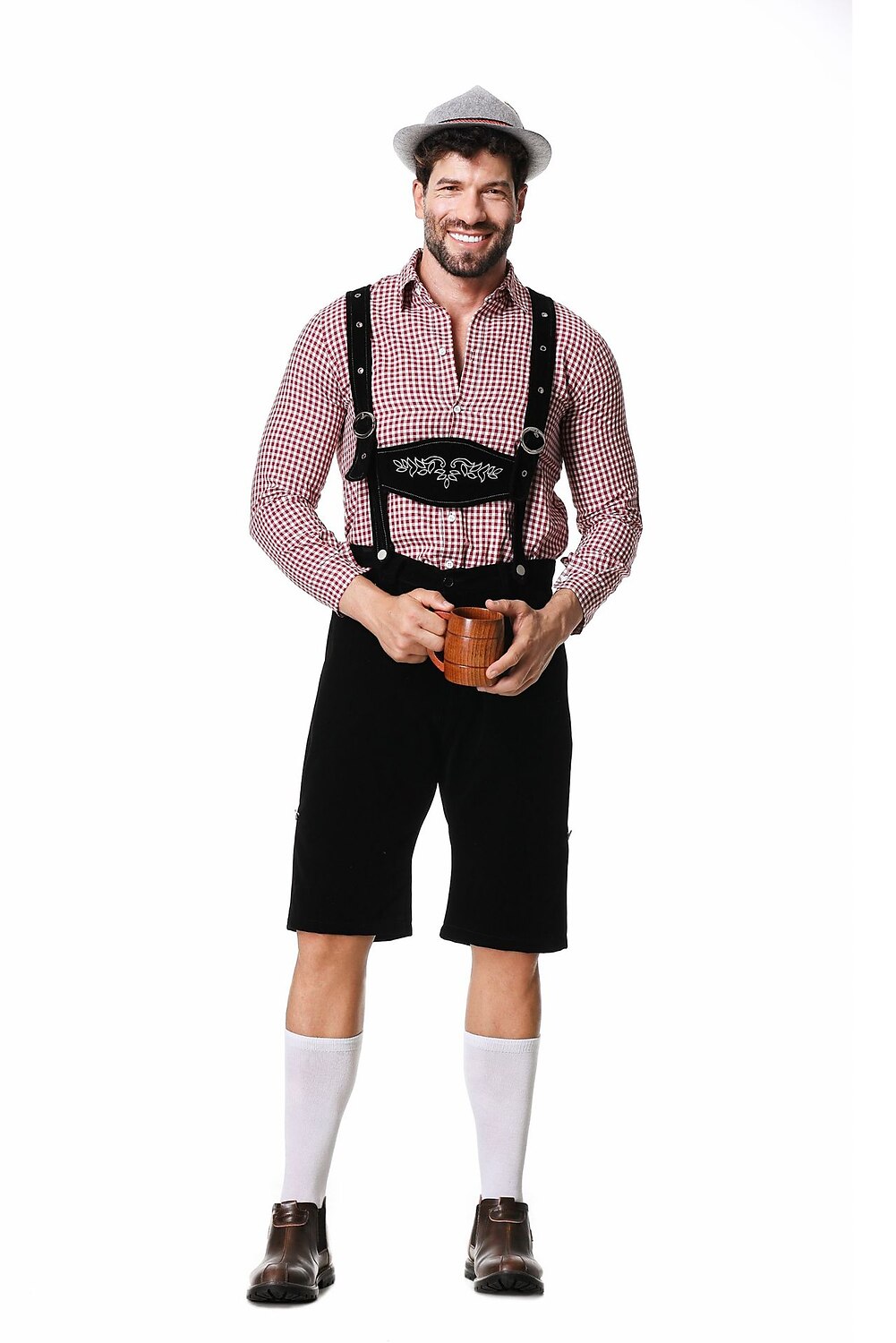 Gaudibursch – Herrenkostüm mit Hemd, Hosenträgern & Hut – Oktoberfest Set