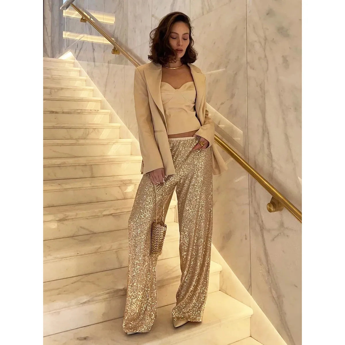 Luna pantaloni a paillettes – lucentezza setosa per apparizioni glamour