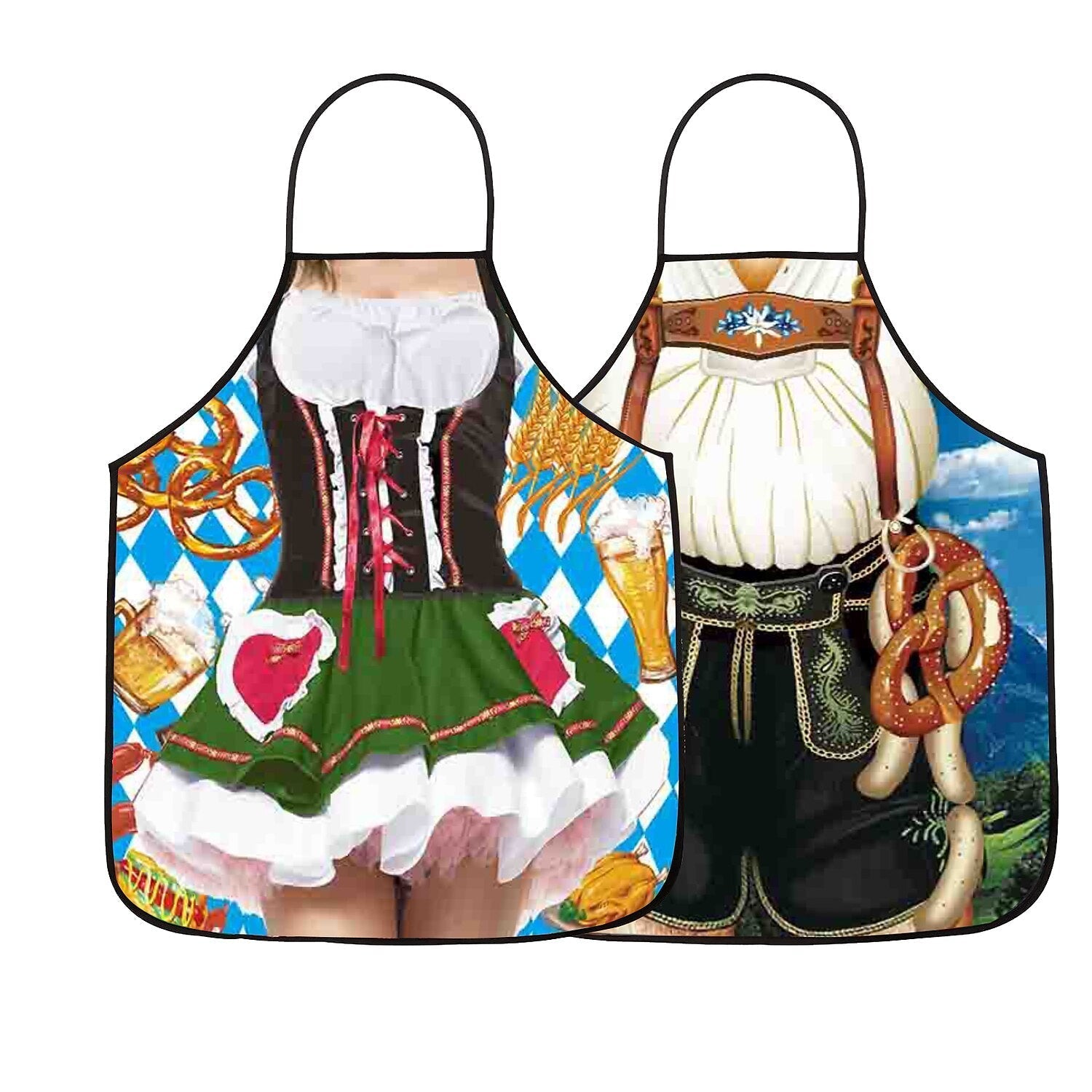 WiesnSpaß – Schürzenset für Paare mit Dirndl- & Lederhosen-Print