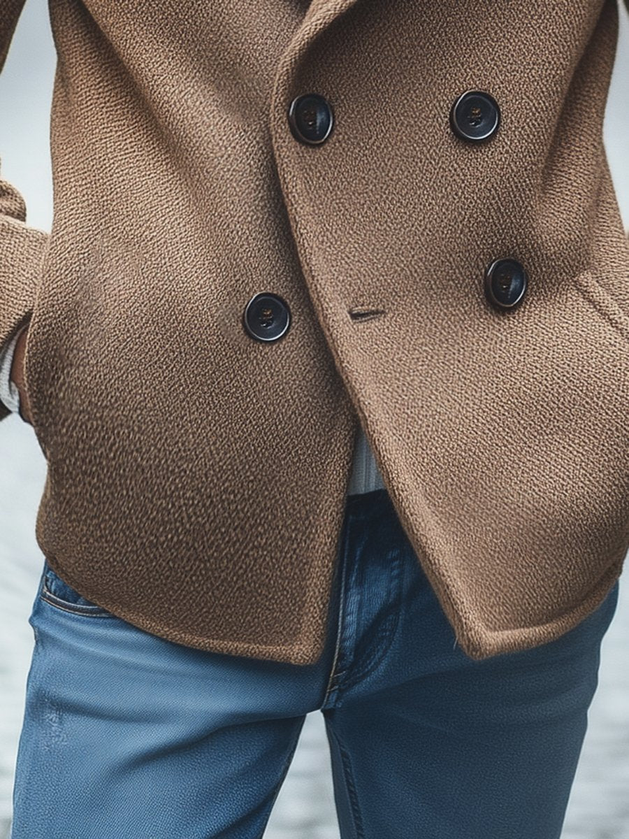 Herrefrakke i uld med retro-hoodie og dobbelt knaplukning - tidløs elegance