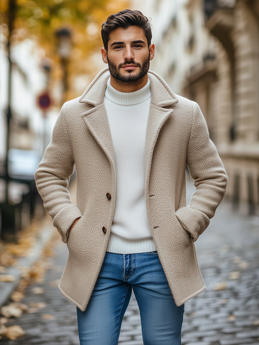 Casual ensfarvet uldkappe med to knapper - Stilfuld og alsidig