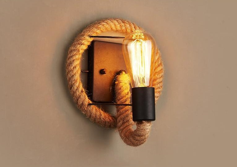RusticRope – Vintage Seil-Wandleuchte – Industrielles Eisen Retro-Beleuchtung