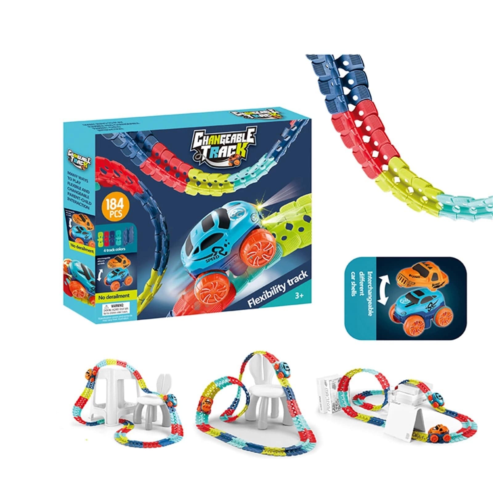 KidsPlay – Magnetische Autorennbahn leuchtend & flexibel – Kinder 3+