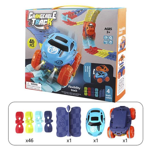 KidsPlay – Magnetische Autorennbahn leuchtend & flexibel – Kinder 3+