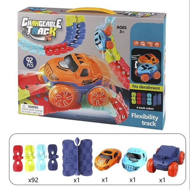 KidsPlay – Magnetische Autorennbahn leuchtend & flexibel – Kinder 3+
