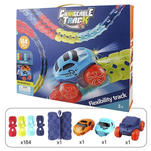 KidsPlay – Magnetische Autorennbahn leuchtend & flexibel – Kinder 3+