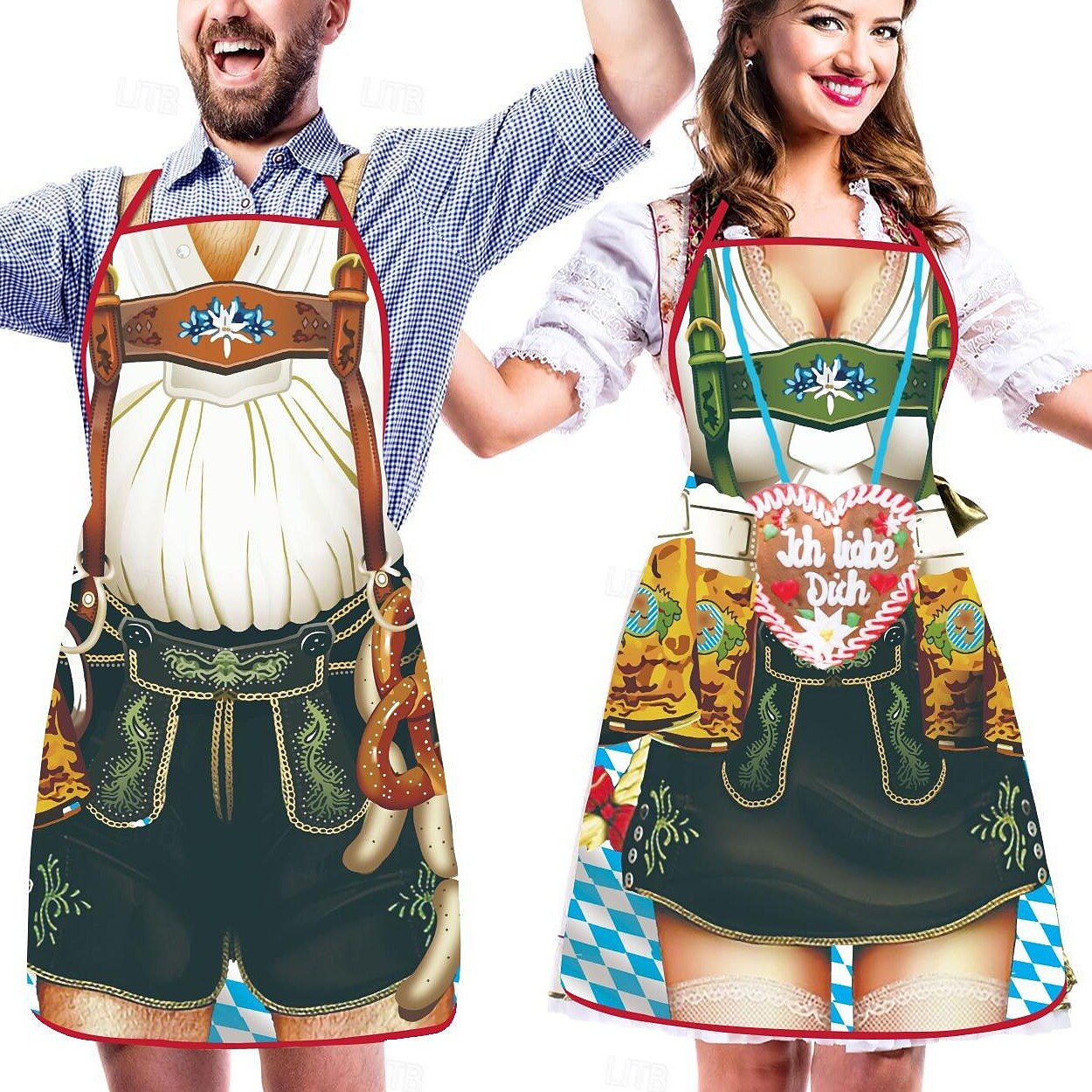 WiesnSpaß – Schürzenset für Paare mit Dirndl- & Lederhosen-Print
