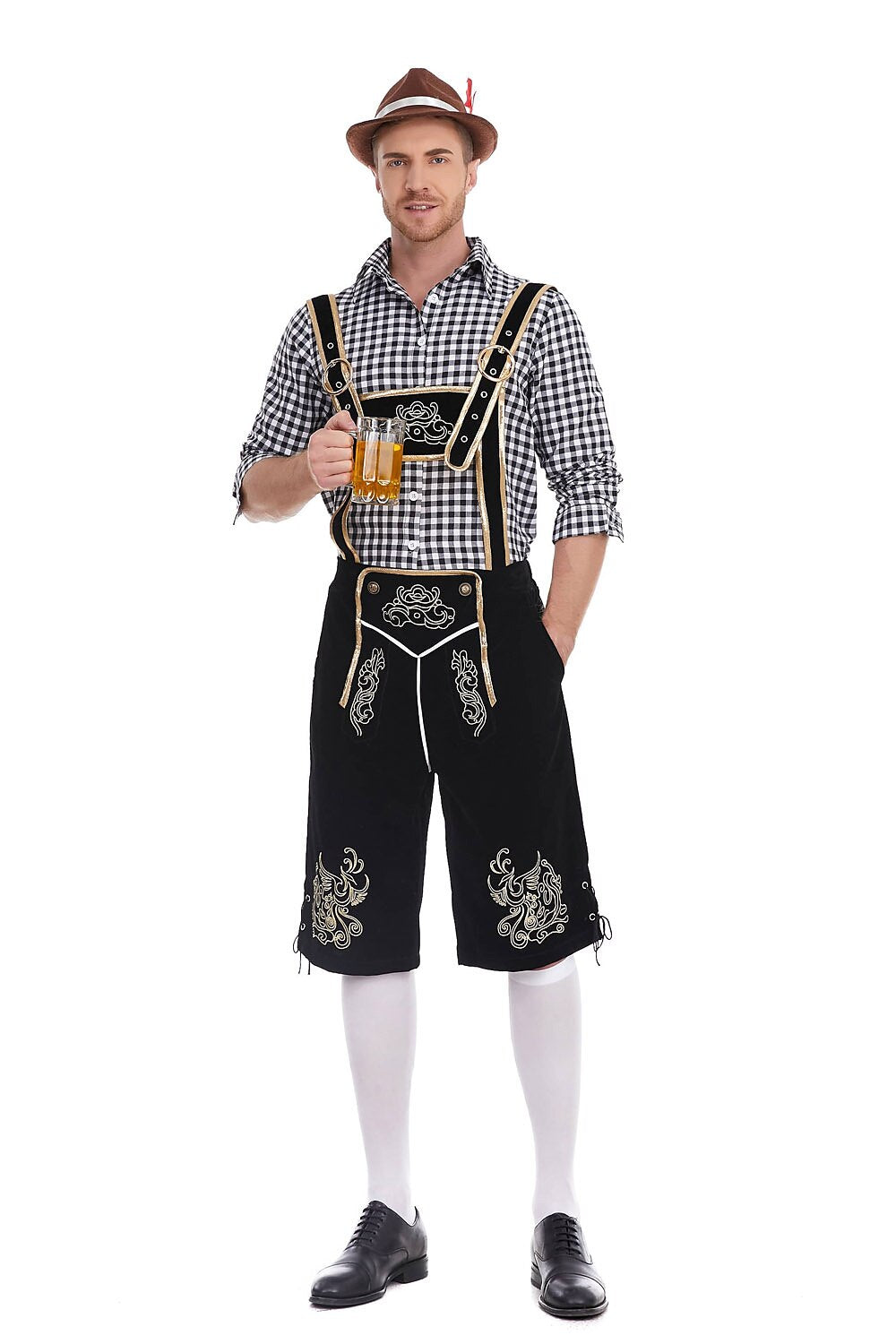 Heimatbursch – Herrenkostüm-Set mit bestickter Lederhose & kariertem Hemd
