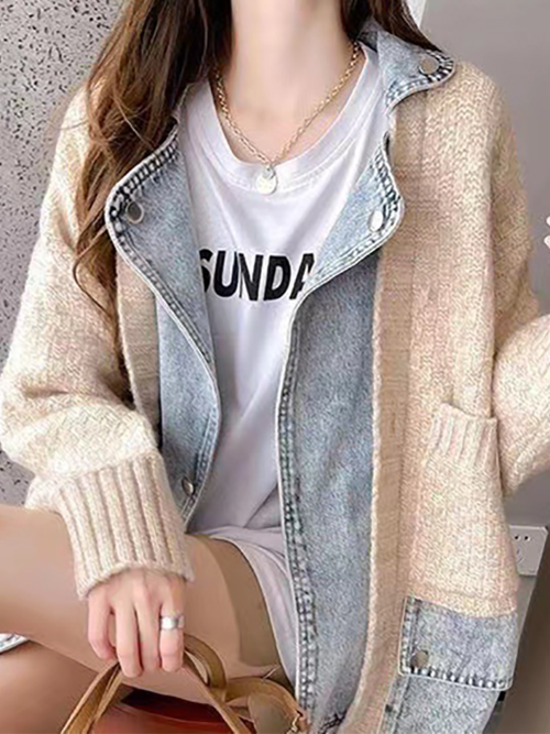Giacca di jeans Gina Splicing | Combinazione alla moda e comoda di maglione e denim