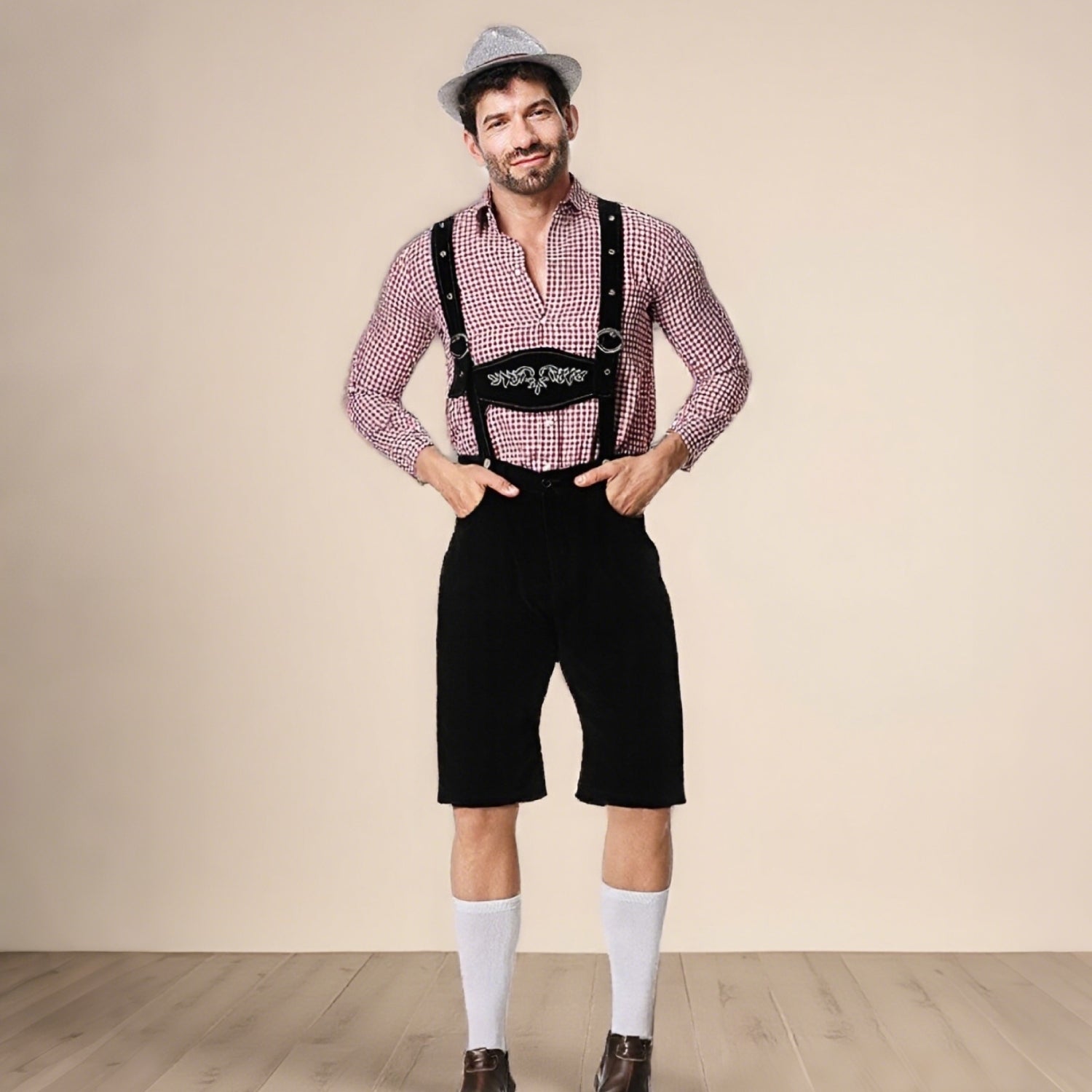 Gaudibursch – Herrenkostüm mit Hemd, Hosenträgern & Hut – Oktoberfest Set