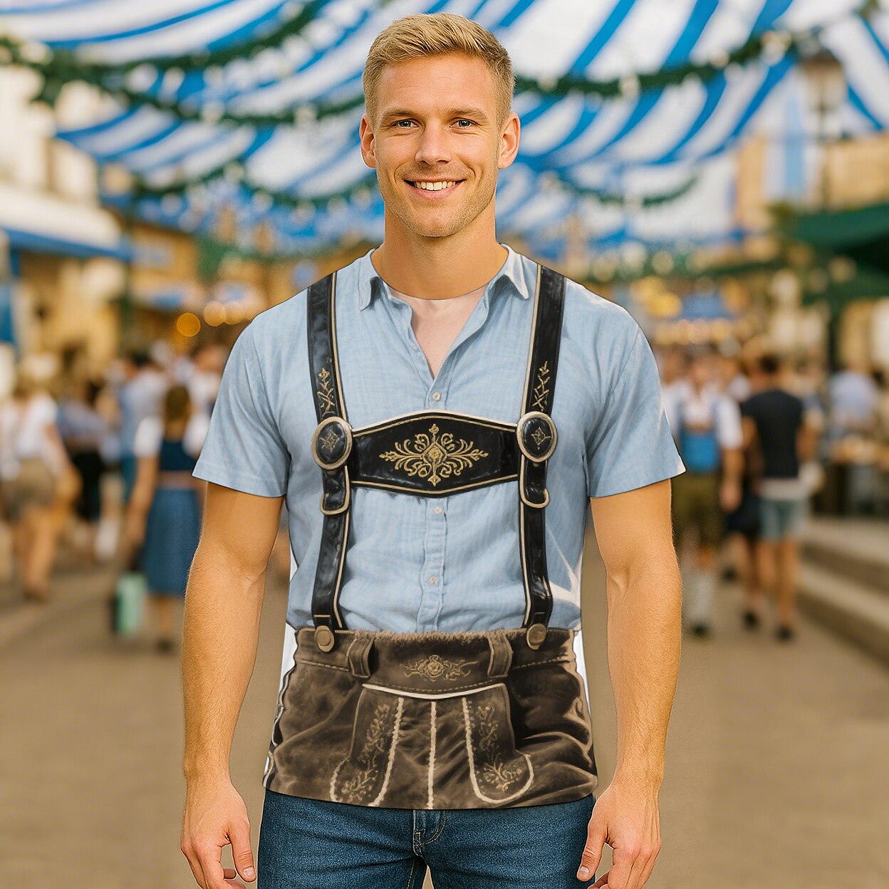 WiesnLook – Herren-T-Shirt mit Lederhosen-Grafik – Oktoberfest Style