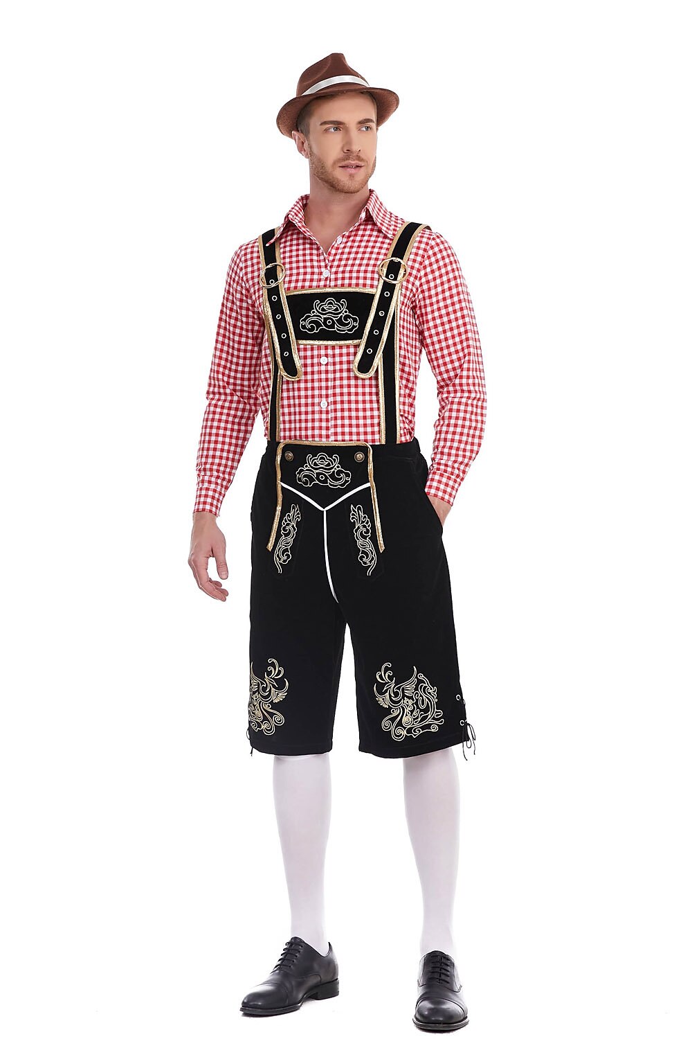 Heimatbursch – Herrenkostüm-Set mit bestickter Lederhose & kariertem Hemd