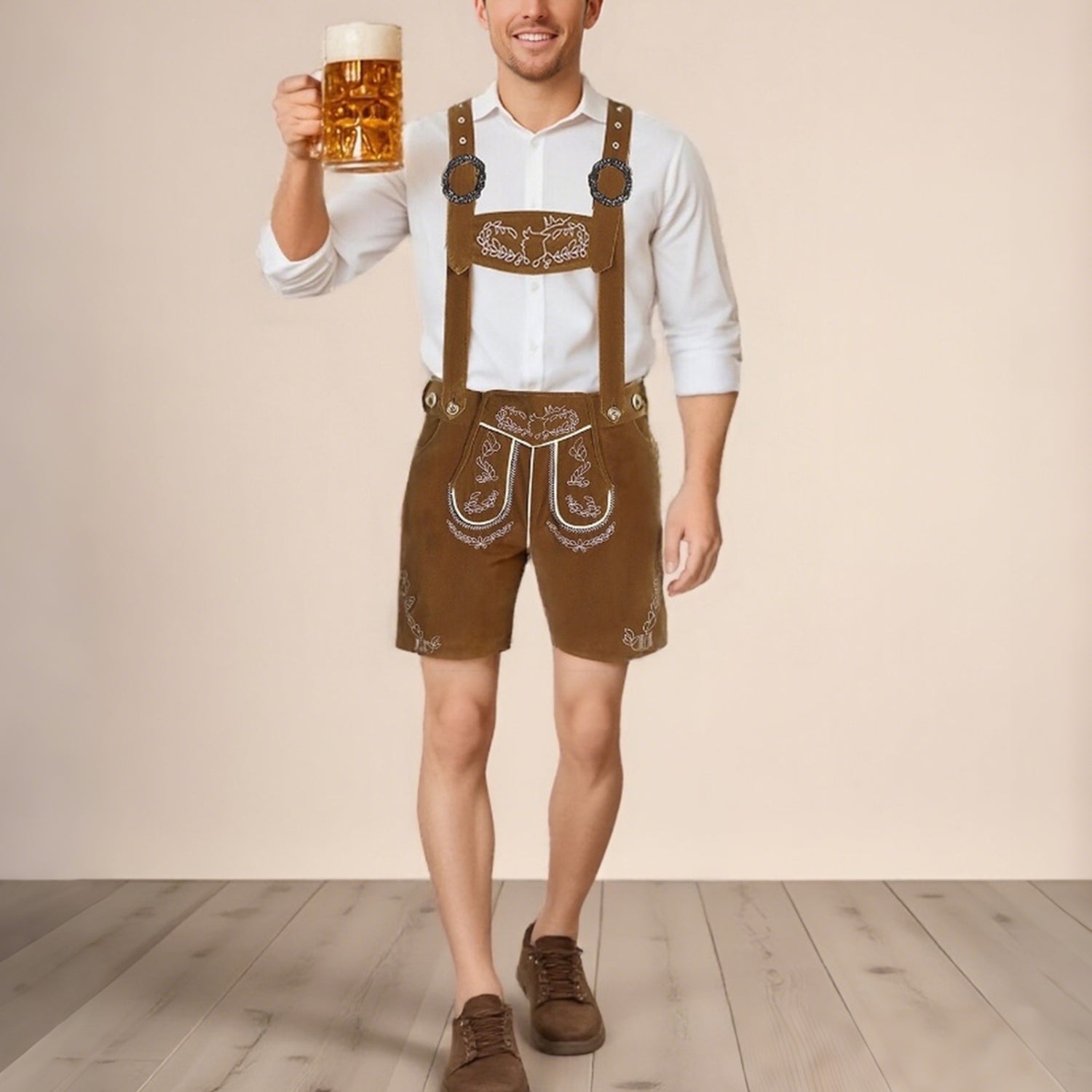 Berggeist – Bayerische Lederhose Braun mit Stickerei – Oktoberfest Herren