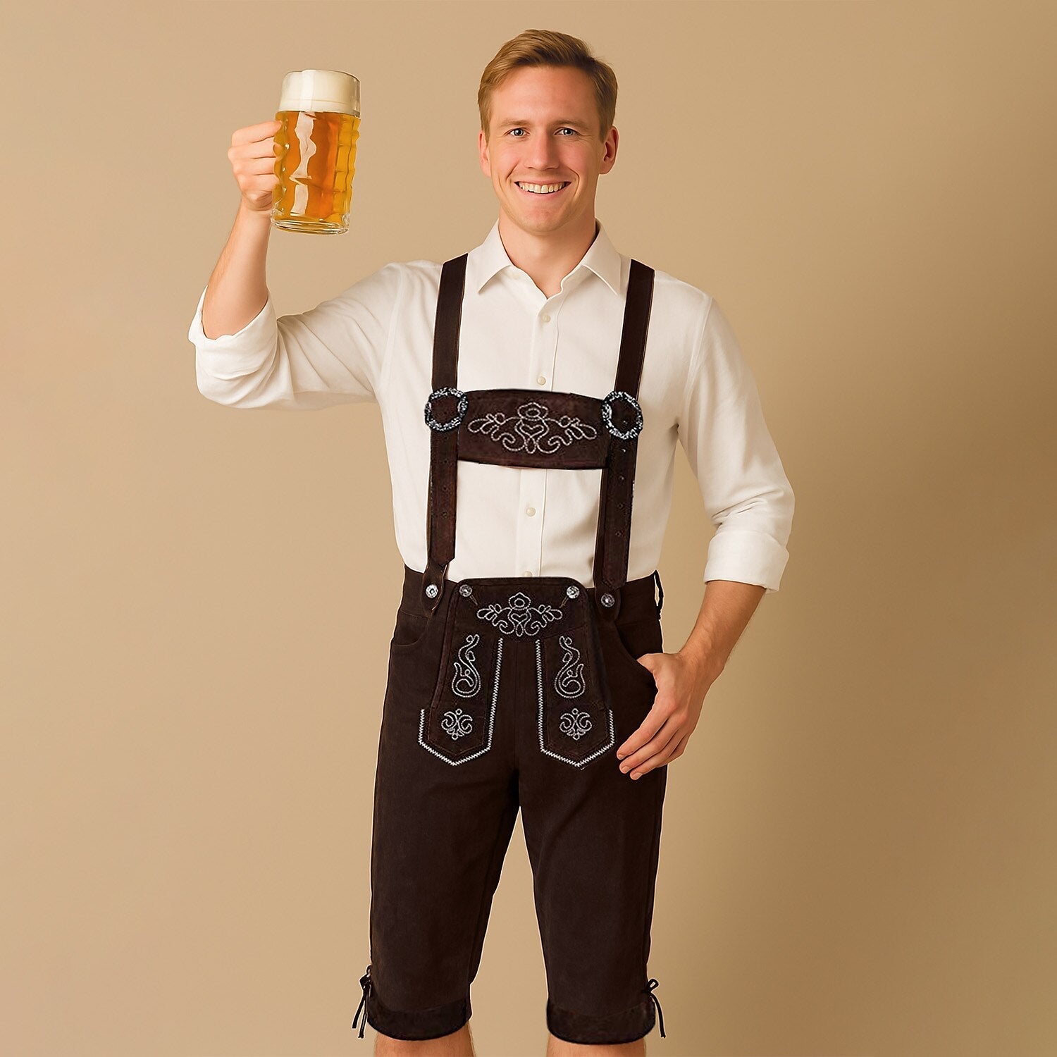 Alpenkraft – Lederhosen-Shorts Wildlederoptik mit Stickerei – Oktoberfest Herren