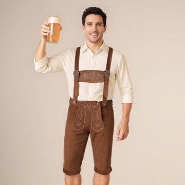 Alpenkraft – Lederhosen-Shorts Wildlederoptik mit Stickerei – Oktoberfest Herren