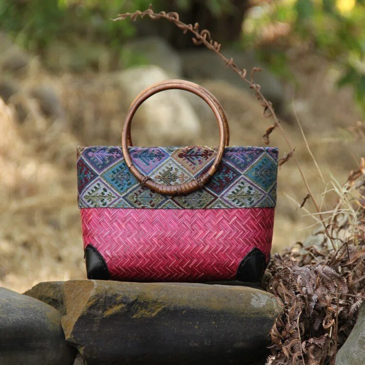 Devako Sakura | Strand und Boho Style Modische Tasche aus geflochtenem Bambus