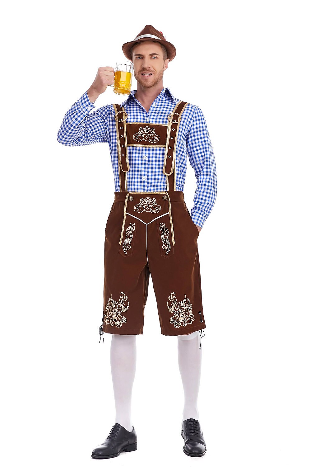 Heimatbursch – Herrenkostüm-Set mit bestickter Lederhose & kariertem Hemd
