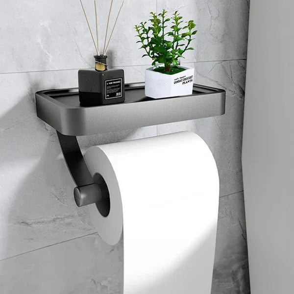 SteelCraft – Toiletrulleholder i rustfrit stål med hylde – Moderne & praktisk