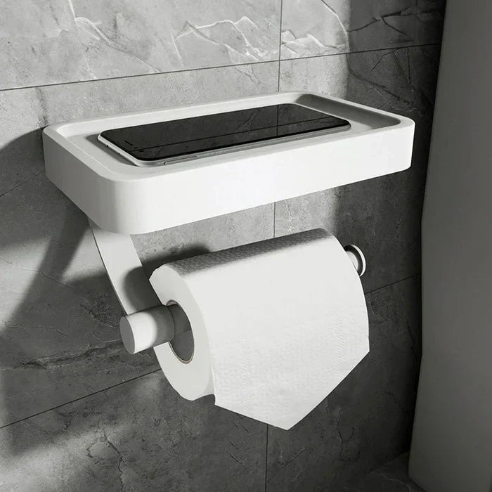 SteelCraft – Toiletrulleholder i rustfrit stål med hylde – Moderne & praktisk