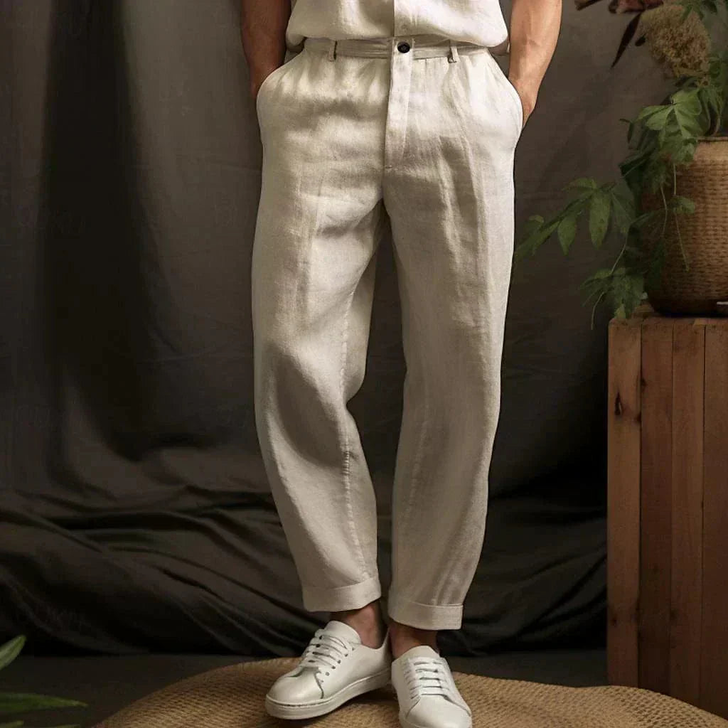 Pantaloni di lino dritti e ariosi da uomo con vestibilità comoda – Lennox