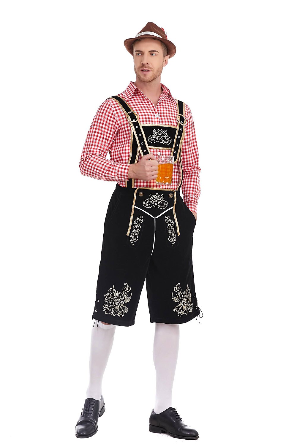 Heimatbursch – Herrenkostüm-Set mit bestickter Lederhose & kariertem Hemd