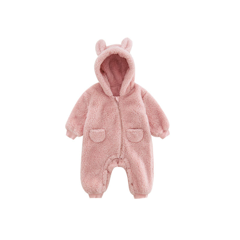 Warmer Baby Fleece Strampler mit Tierprint