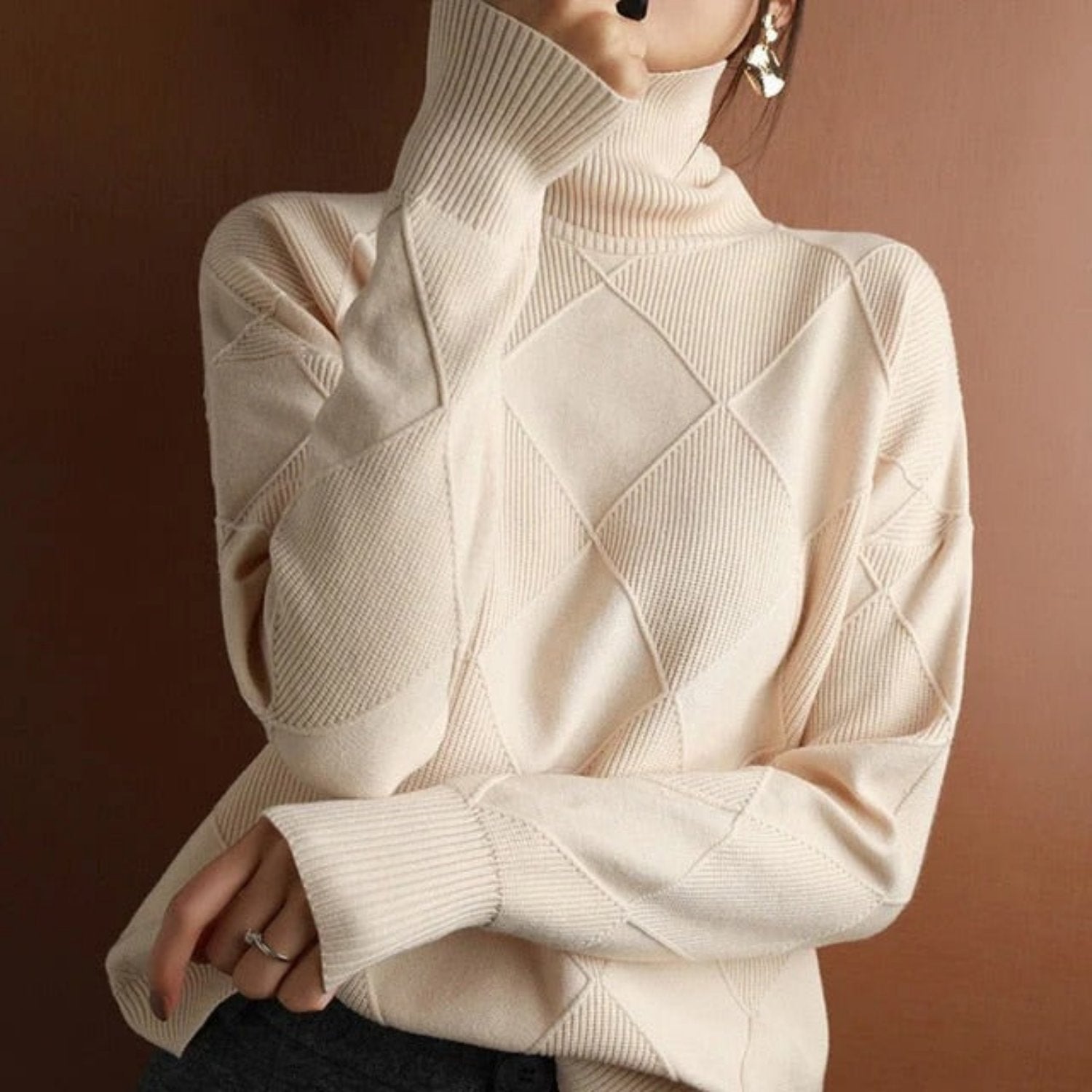 Valmere – Pull à col roulé pour femmes en coton, classique et chaud