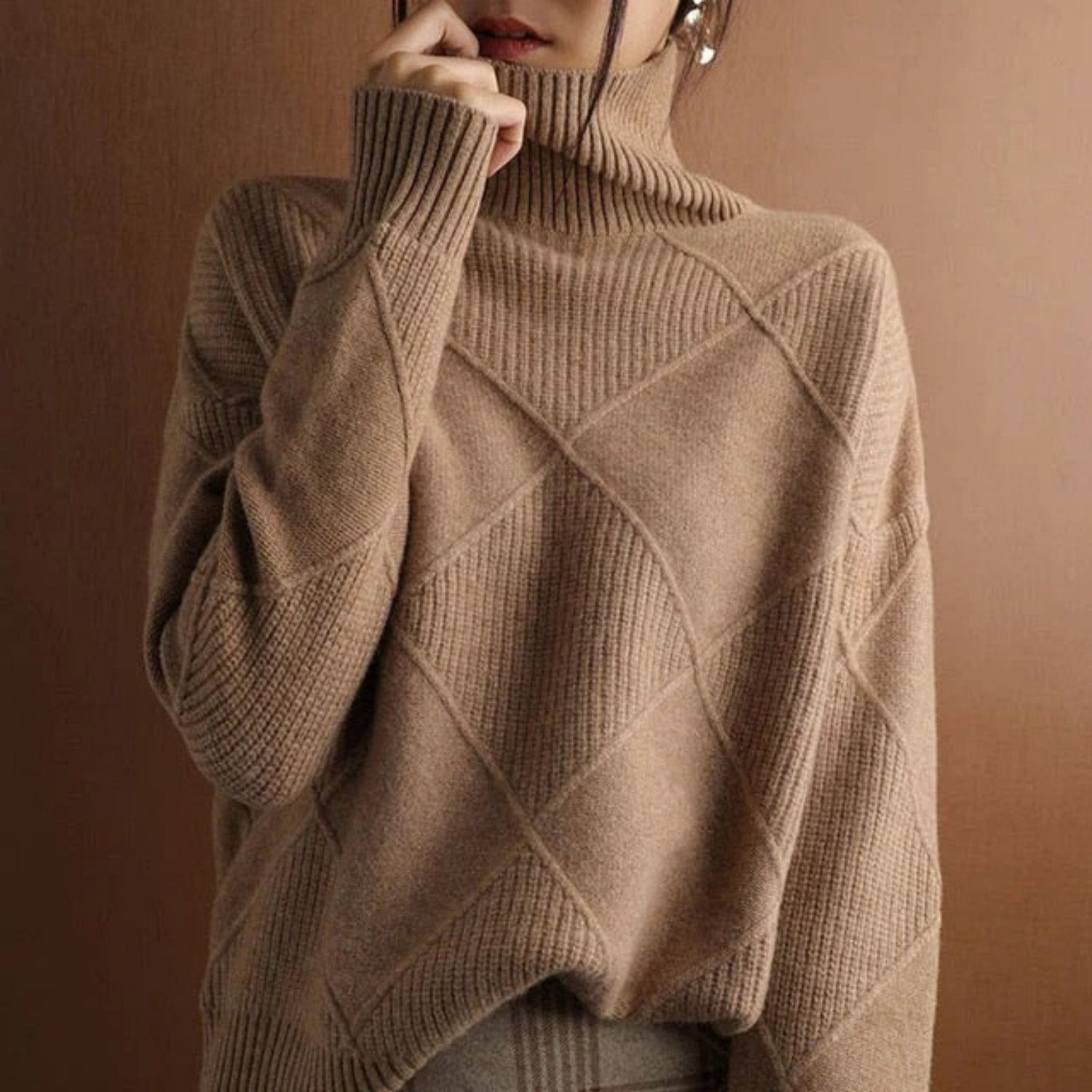 Valmere – Pull à col roulé pour femmes en coton, classique et chaud