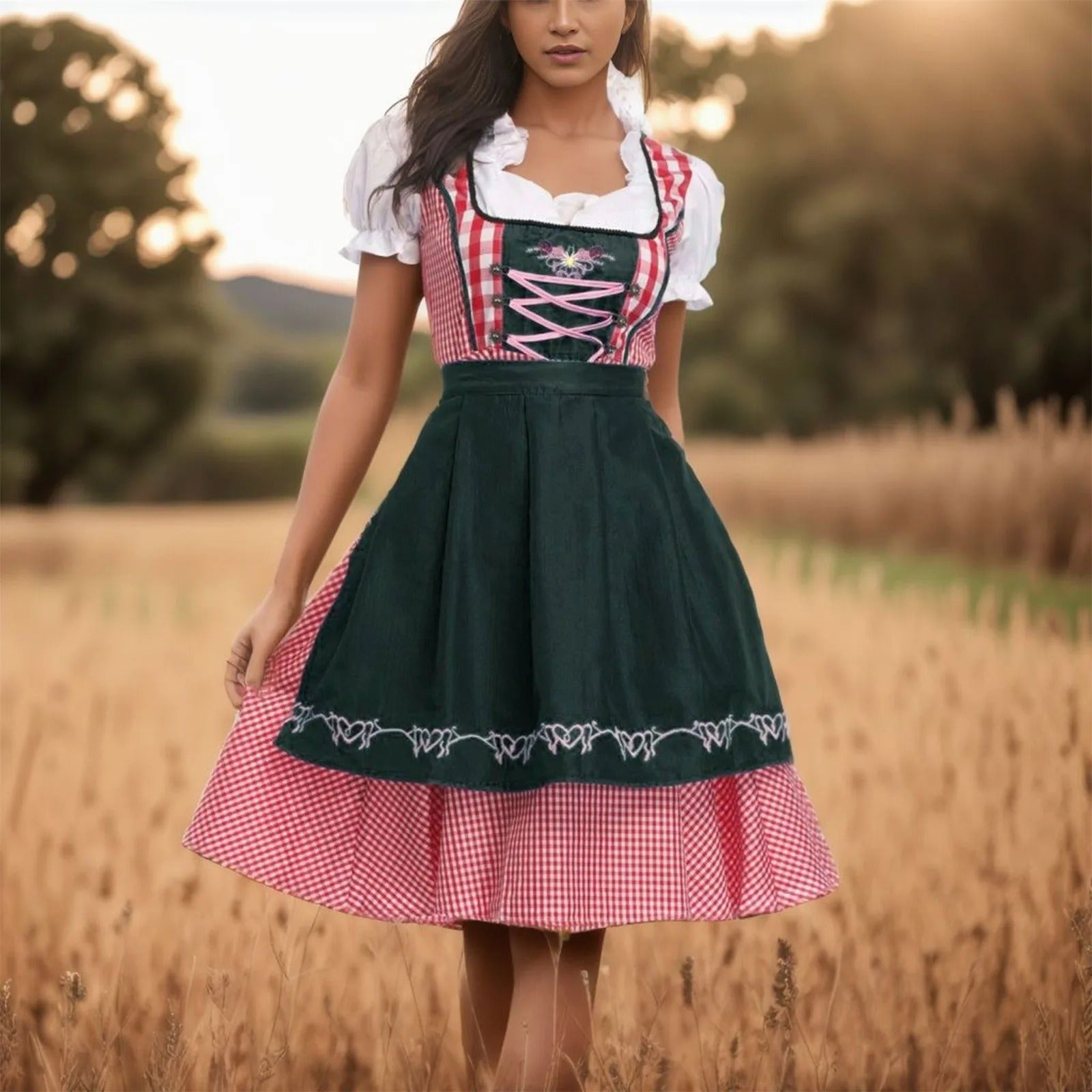 Devako Noelle - Kariertes Oktoberfest-Dirndl mit kurzen Ärmeln für festliches Flair