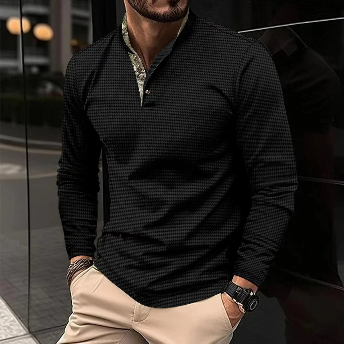 Devako stilfuld langærmet polo-shirt