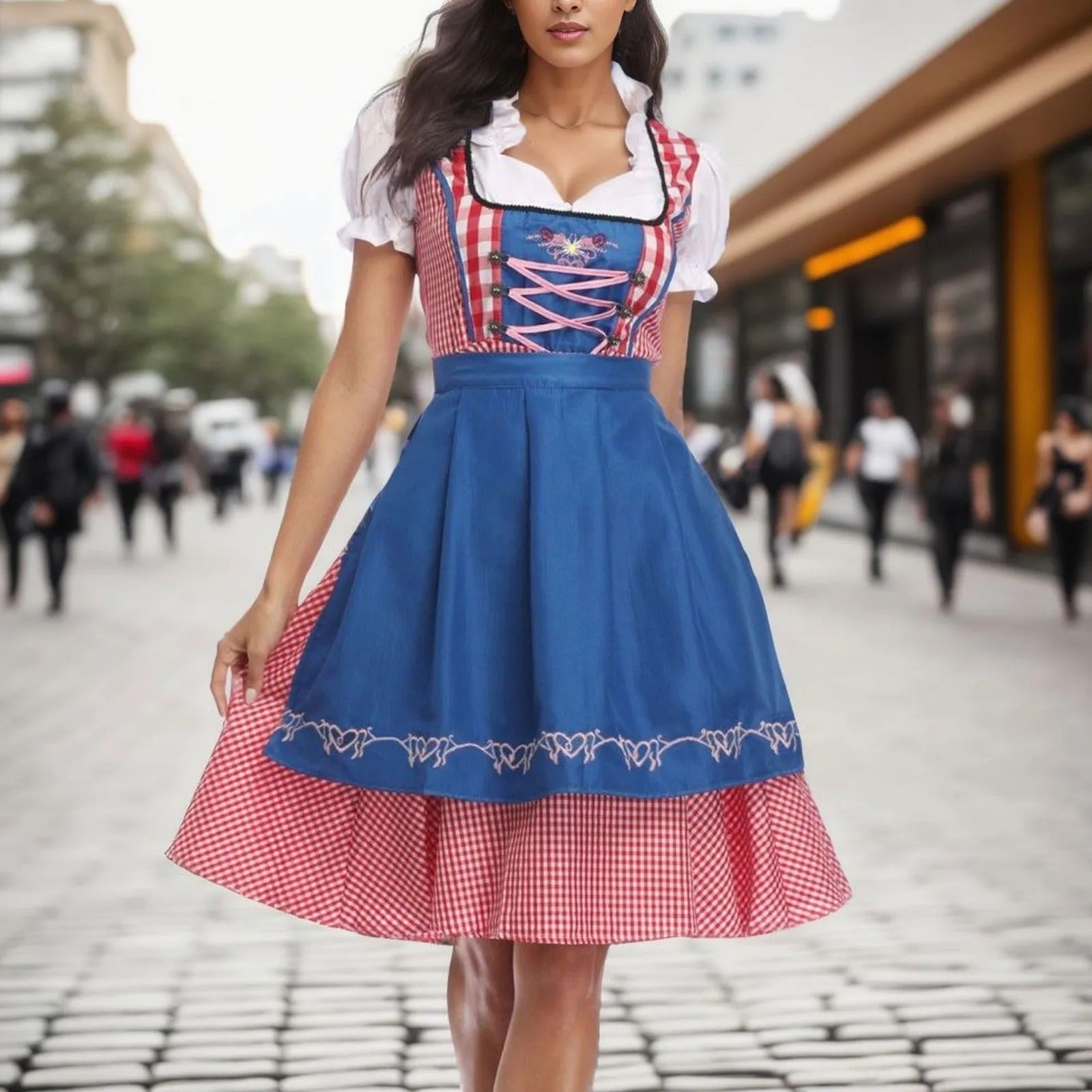 Devako Noelle - Kariertes Oktoberfest-Dirndl mit kurzen Ärmeln für festliches Flair