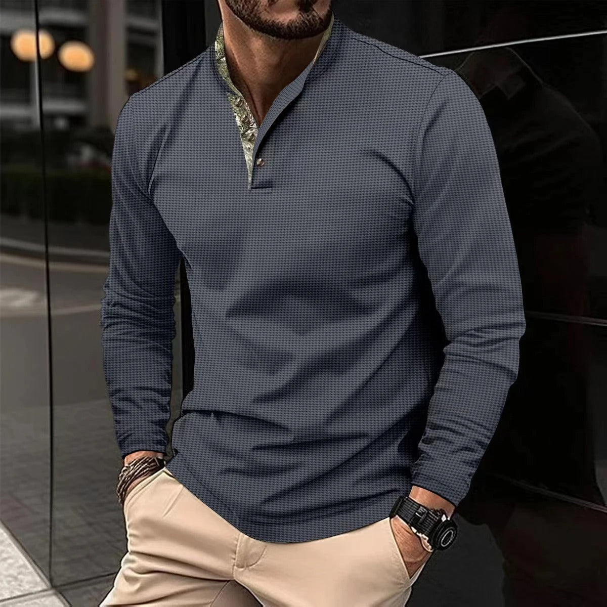 Devako stilfuld langærmet polo-shirt