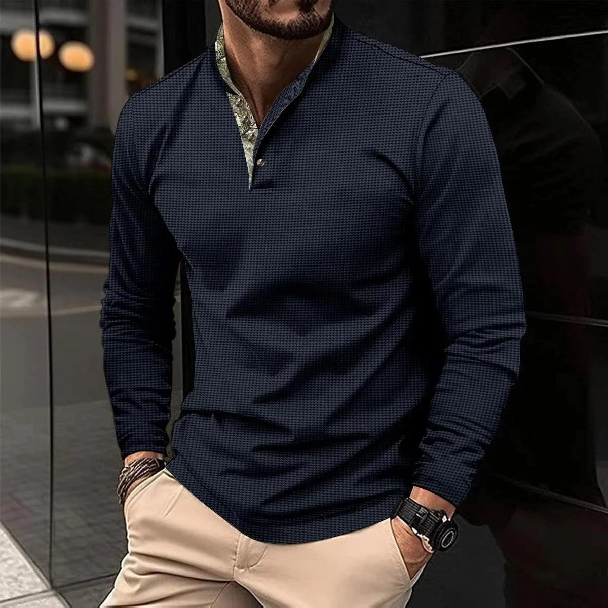 Devako stilfuld langærmet polo-shirt