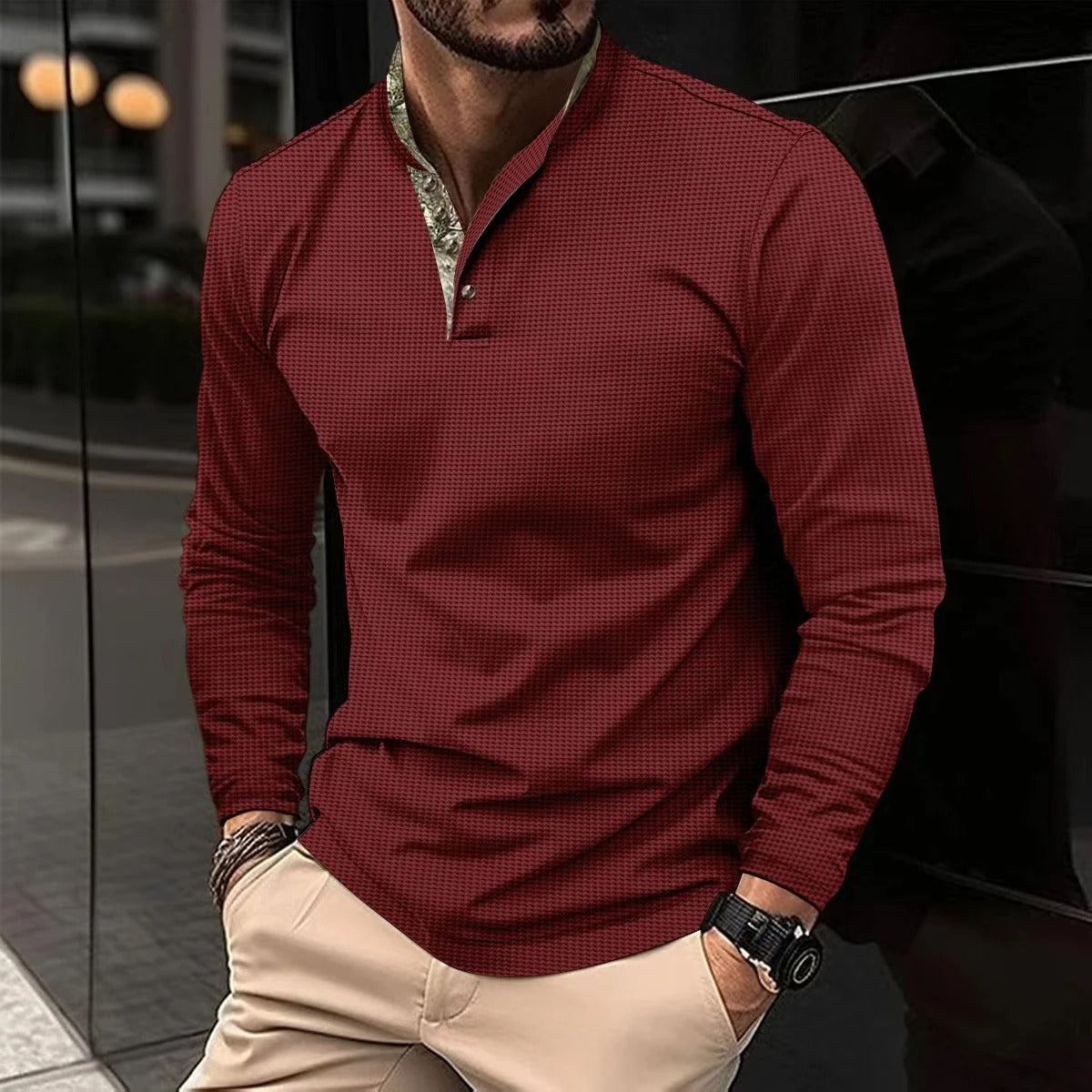 Devako stilfuld langærmet polo-shirt