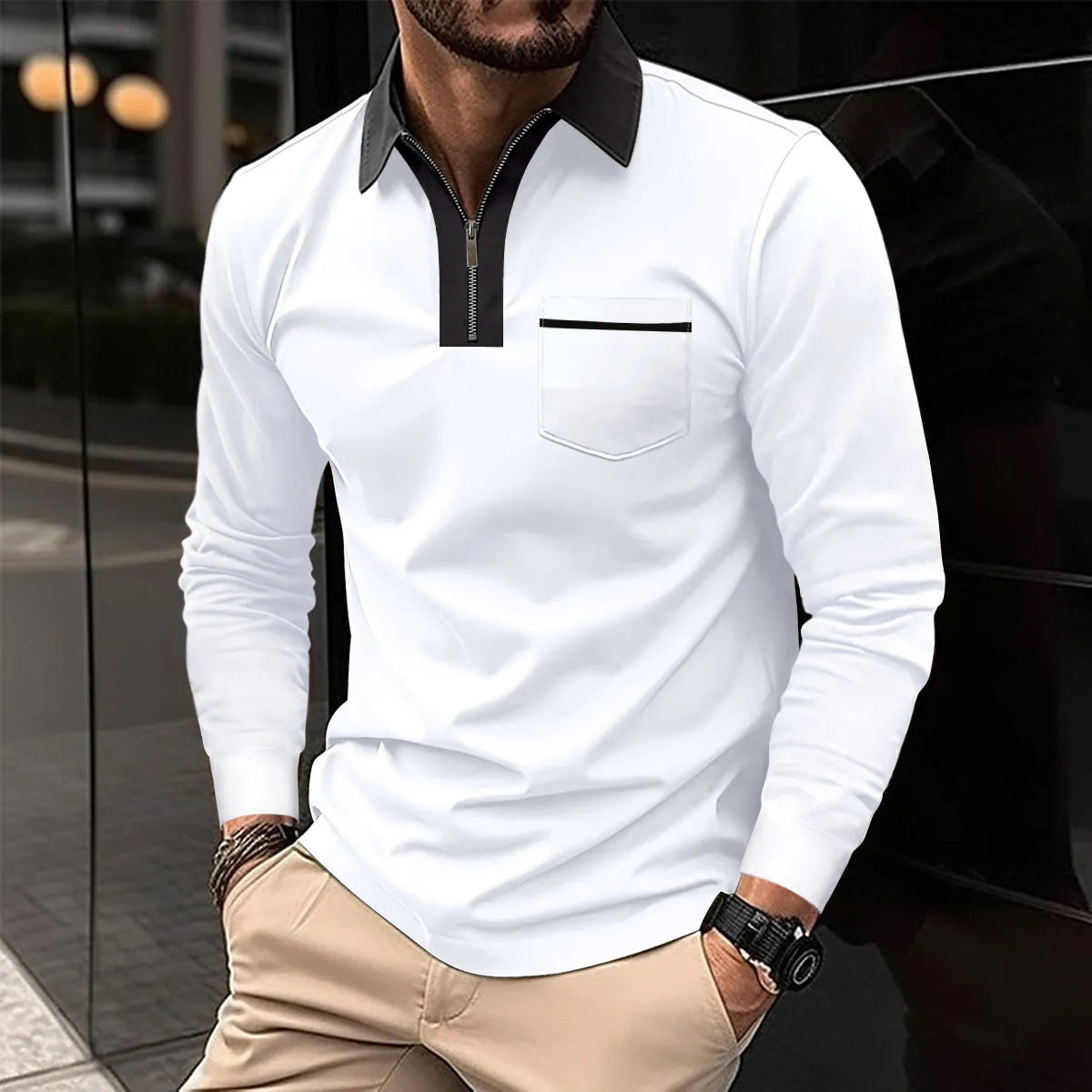 Devako Prello | Langærmet poloshirt med kontrasterende lynlåshals