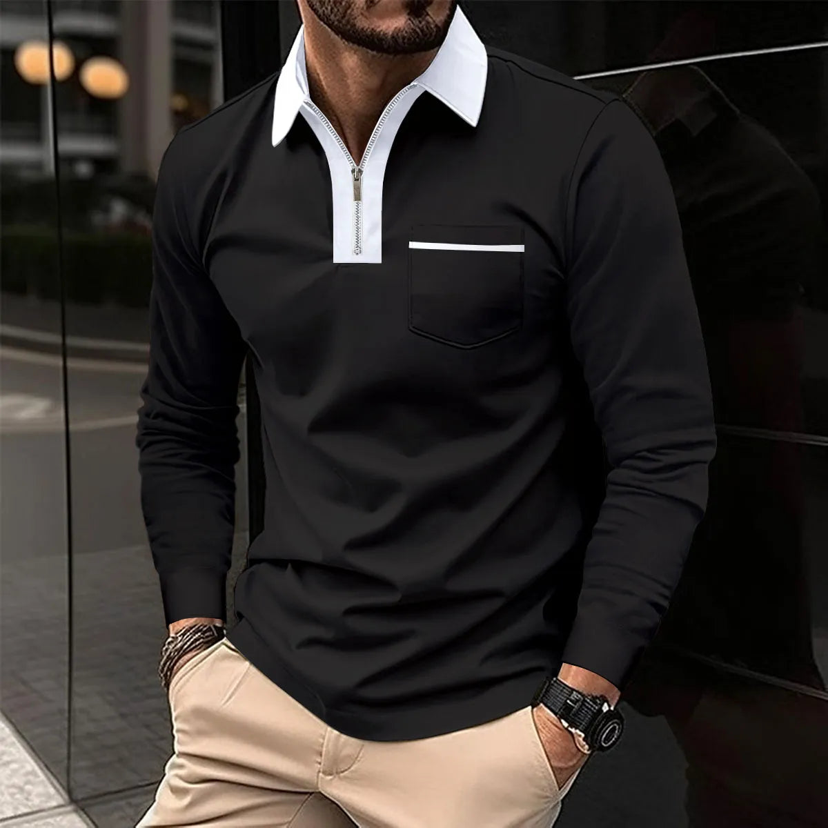 Devako Prello | Langærmet poloshirt med kontrasterende lynlåshals