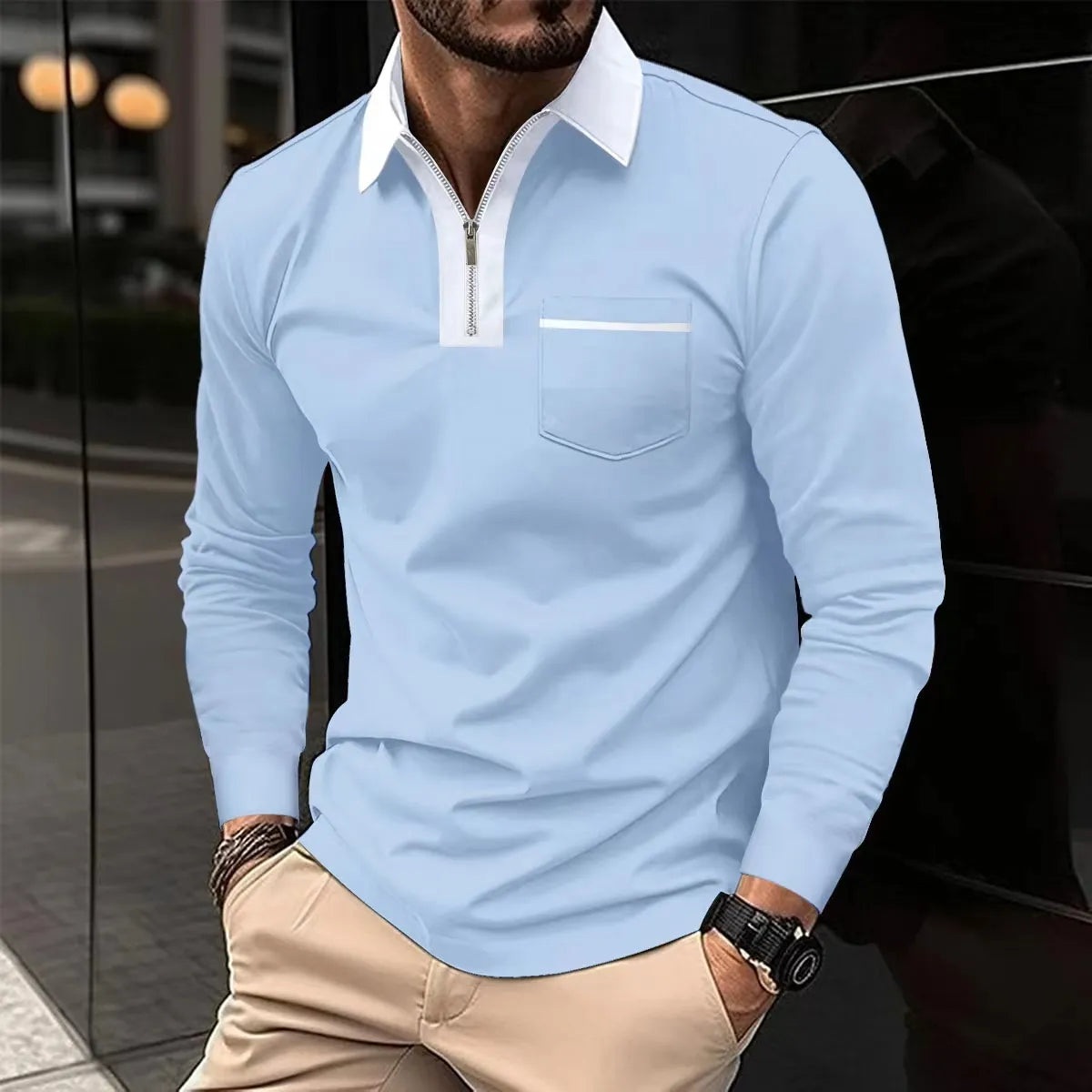 Devako Prello | Langærmet poloshirt med kontrasterende lynlåshals