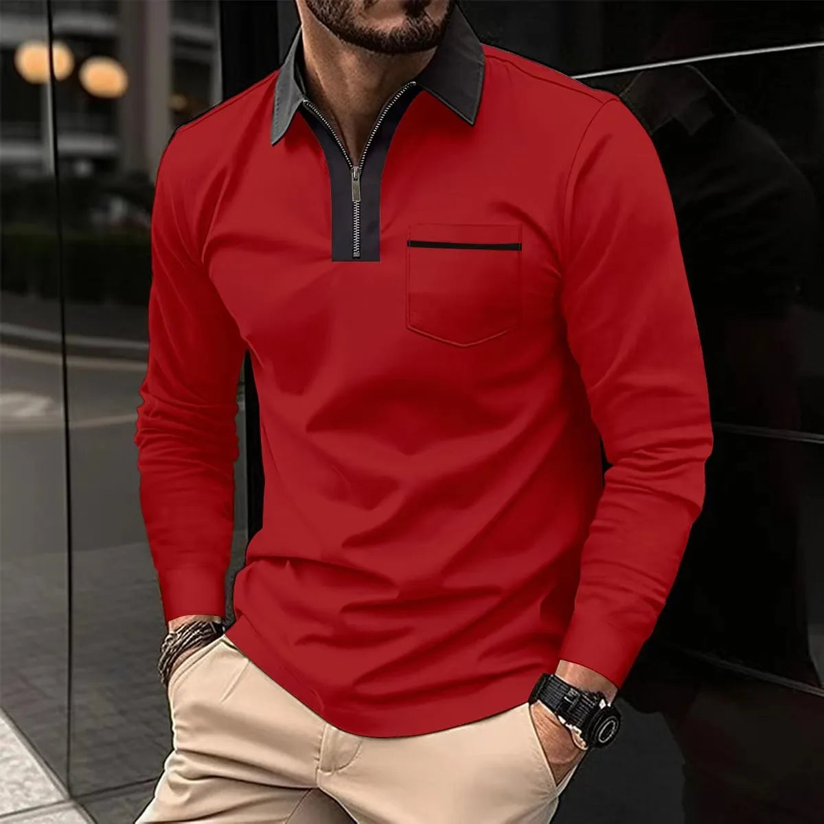 Devako Prello | Langærmet poloshirt med kontrasterende lynlåshals